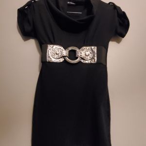 Seductions Black Cowlneck Shirt w/Built-in Waistbelt - Size S